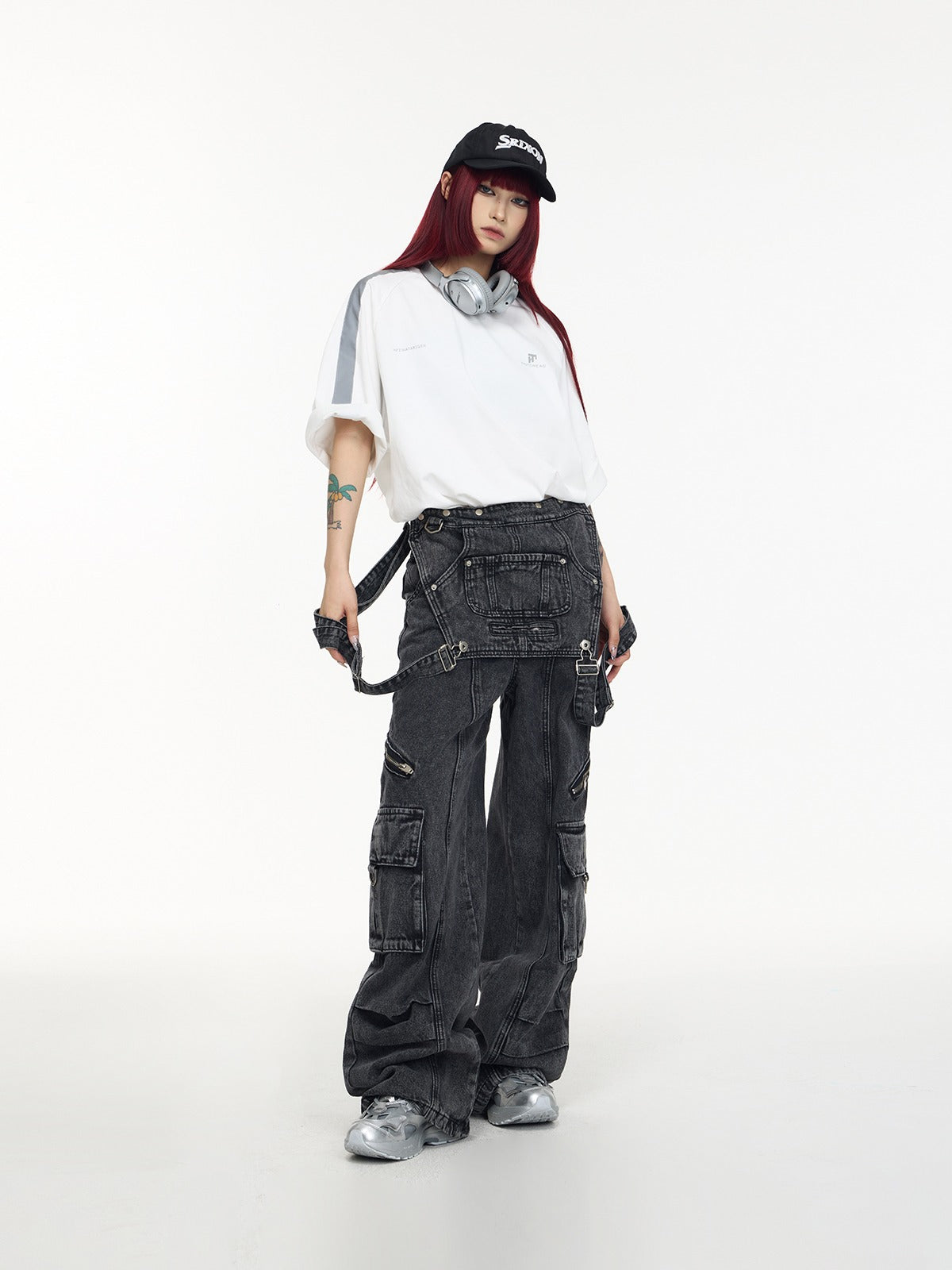 Multi-pocket Washed Denim Overalls