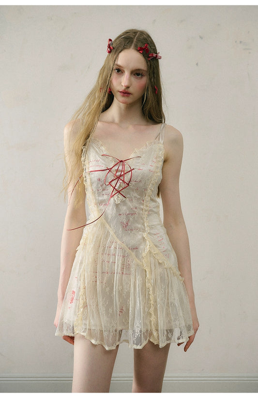 V-Neck Suspender Lace Dress