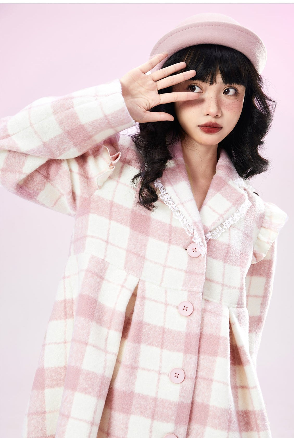 Original Design pink checked wool coat ladies