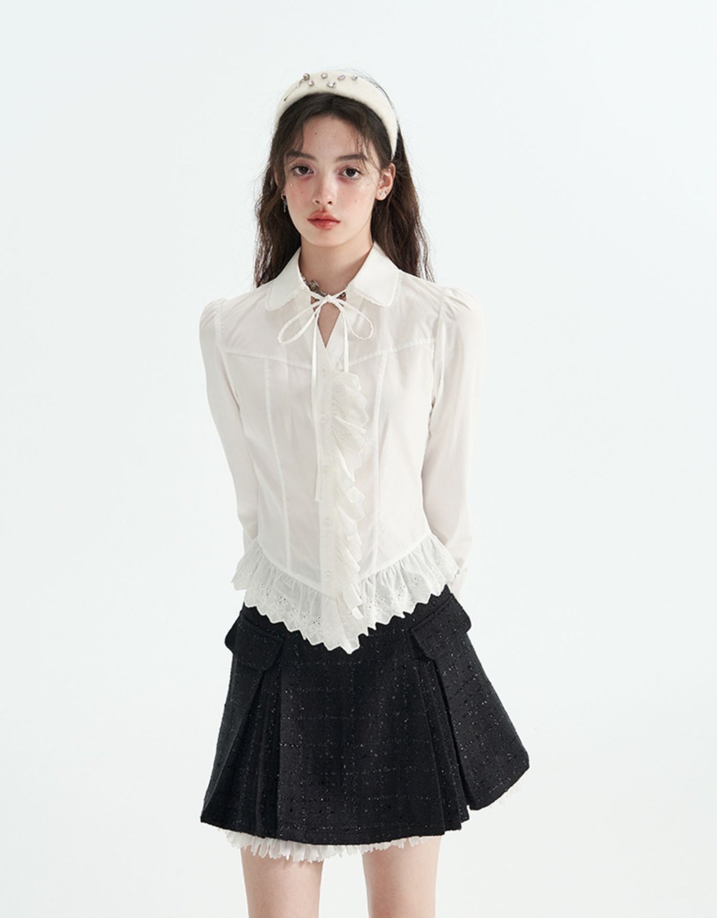 Autumn V-Neck Strap Lace Shirt