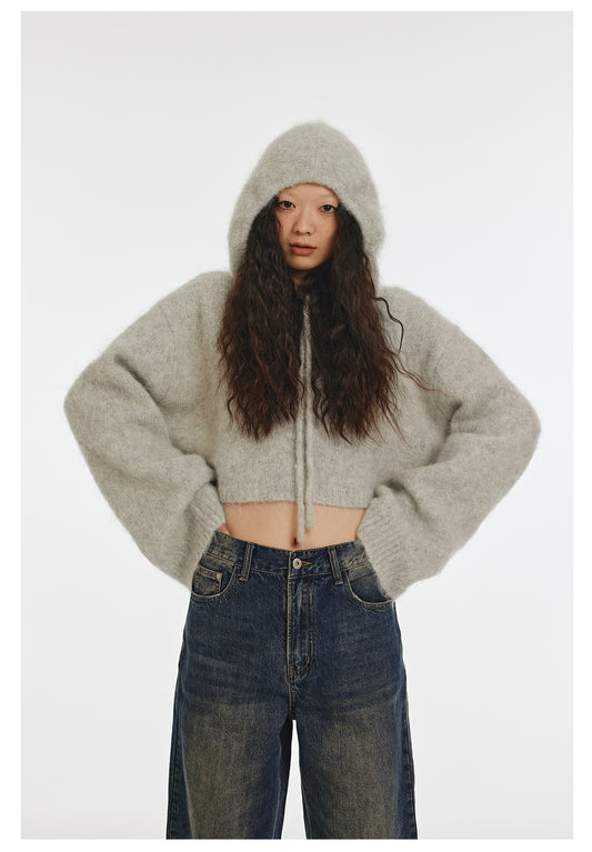 Mohair Short Length Knit Hoodie