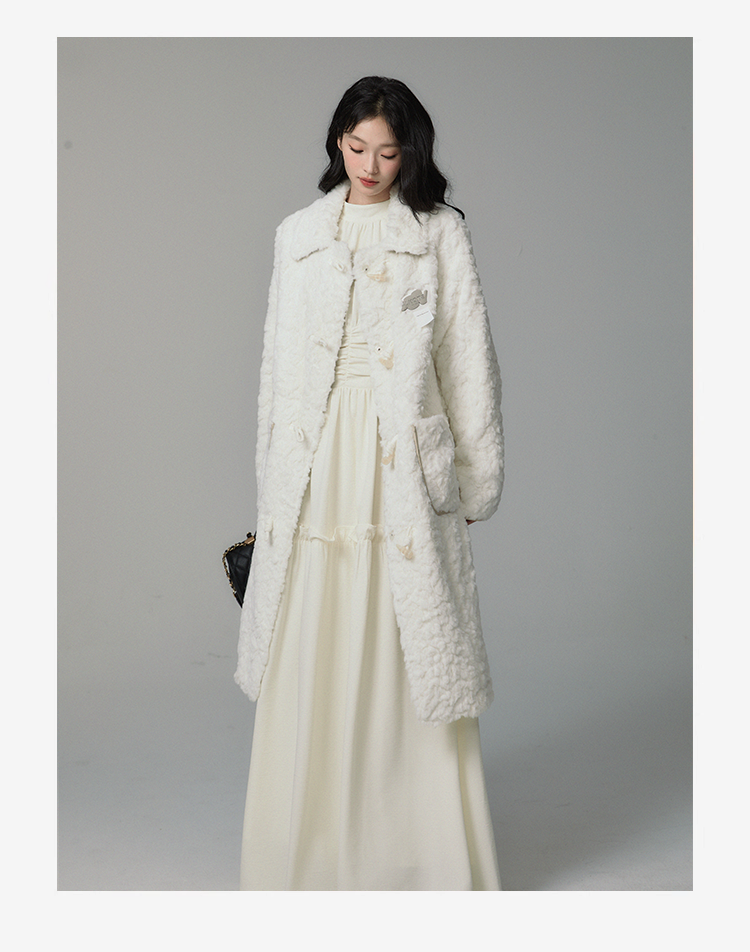 lamb velvet horn button fur coat