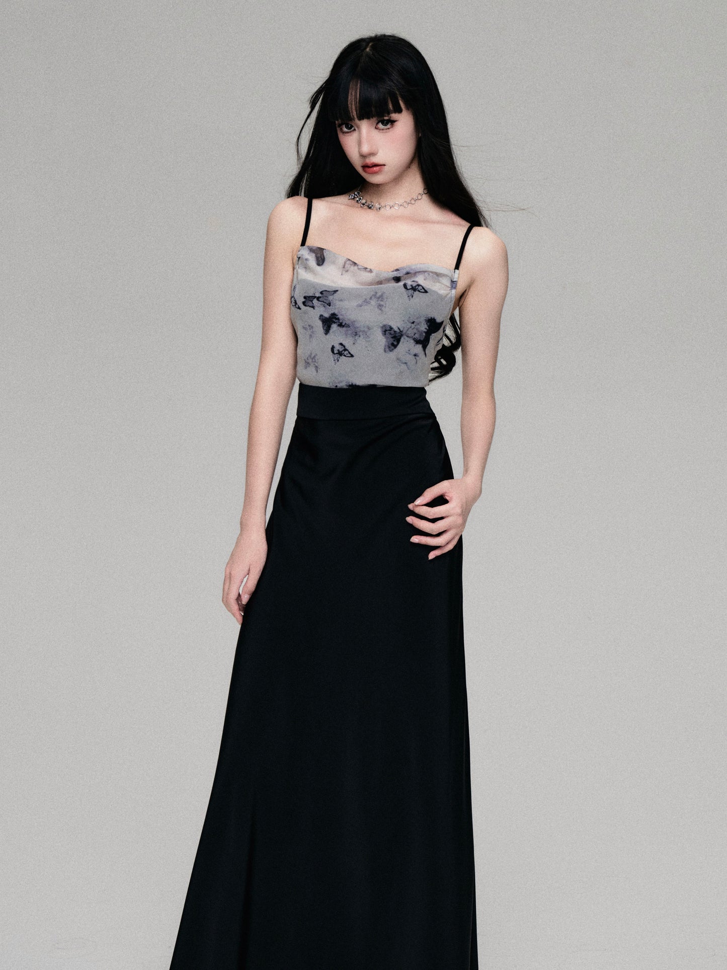 Tulle Splicing Butterfly Print Suspender Dress