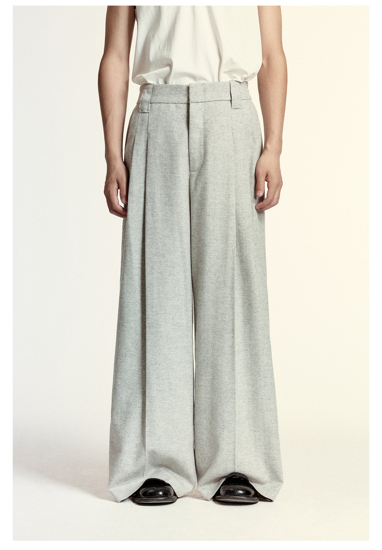 Wool-blend tweed wide pants