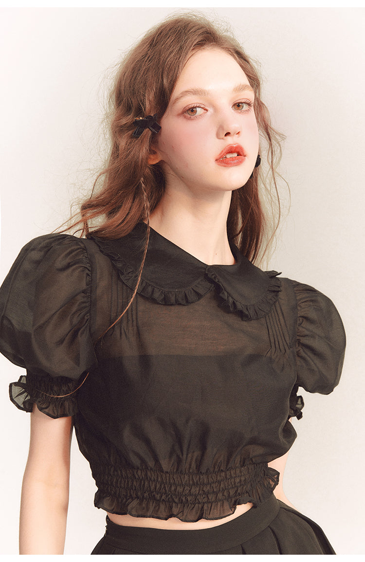 See-through Frilly Short Length Blouse