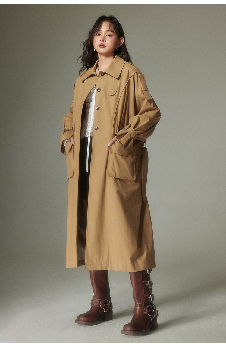 Khaki Retro British Long Trench Coat