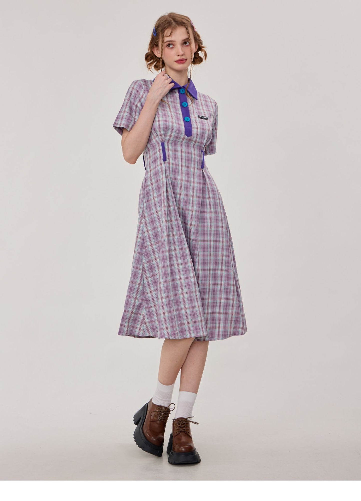 Polo Collar Plaid Dress