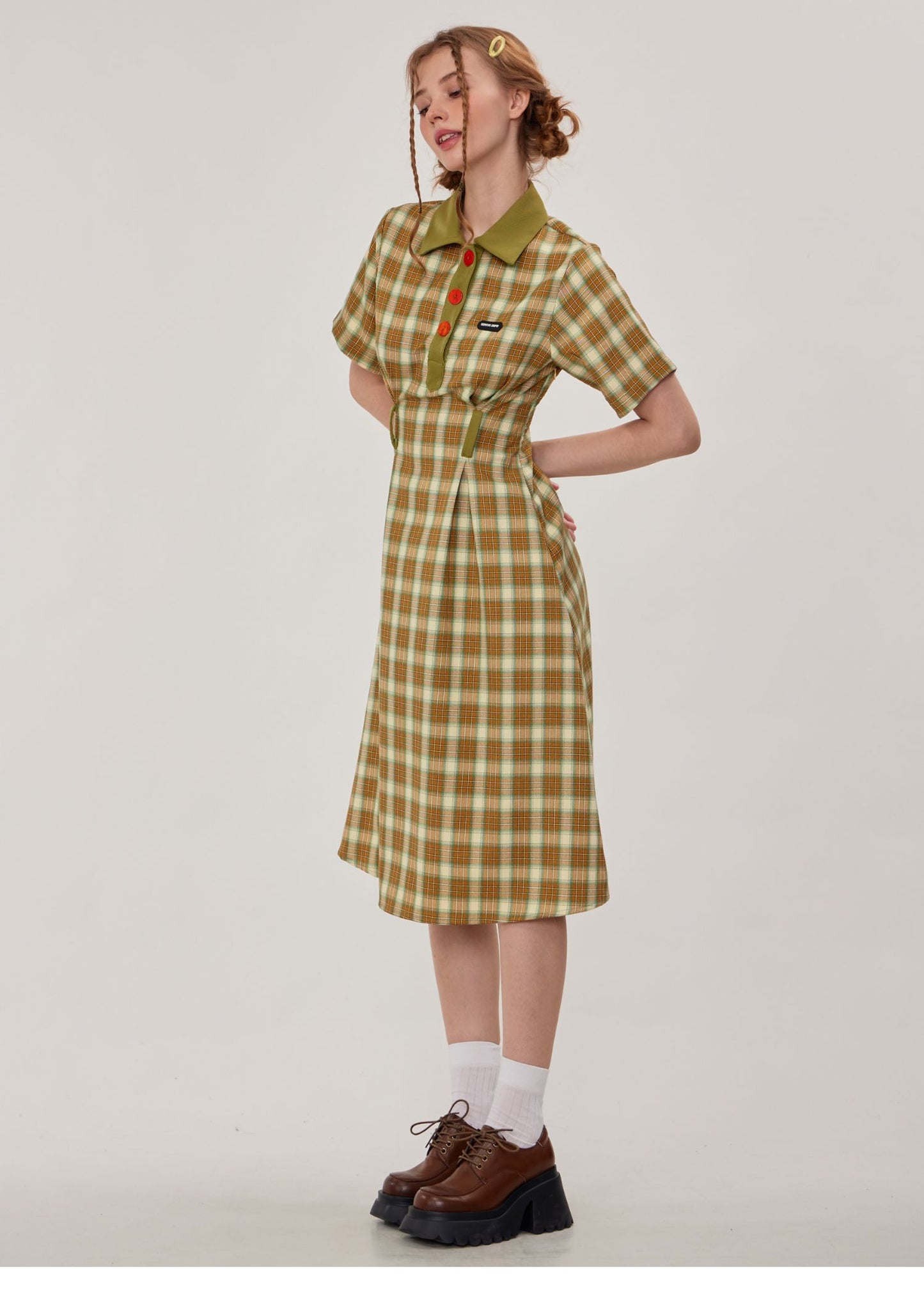 Polo Collar Plaid Dress