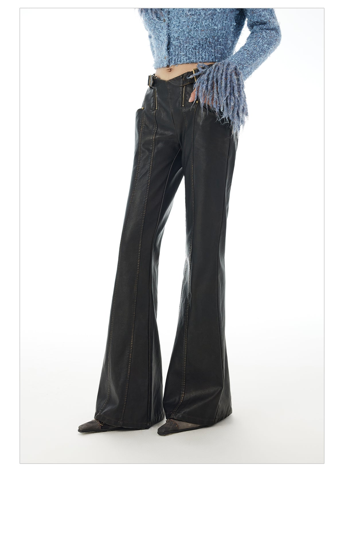 V-Waist PU Leather Pants