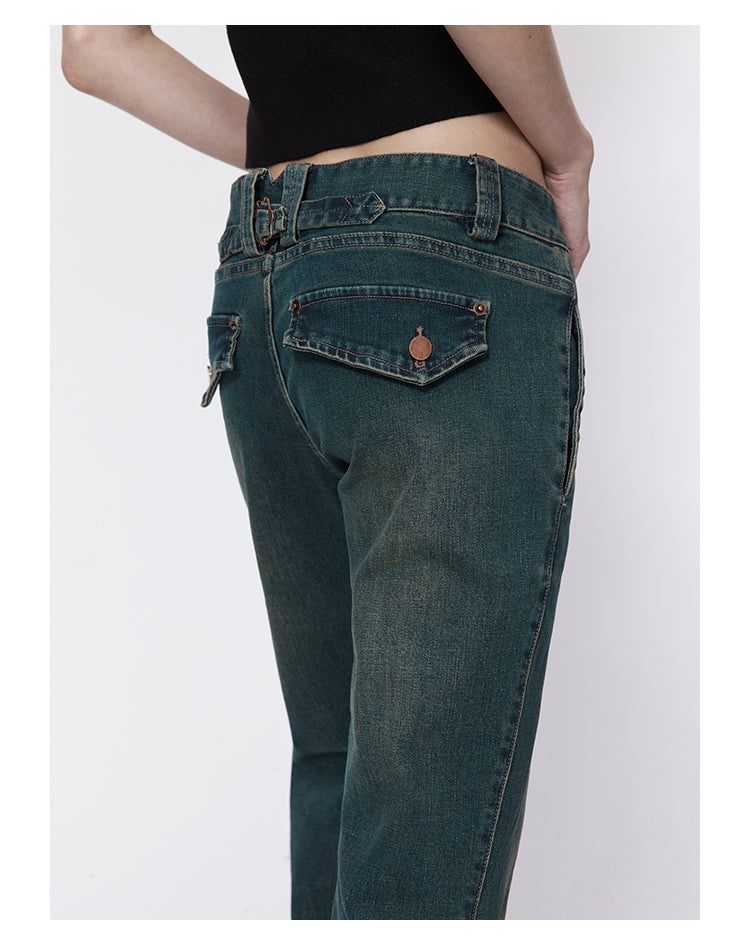 Slim straight retro flare denim pants