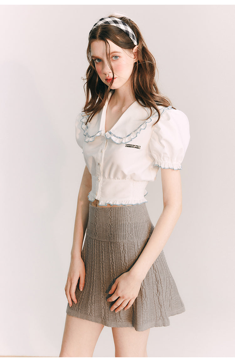 V-Neck Frill Short Length Blouse