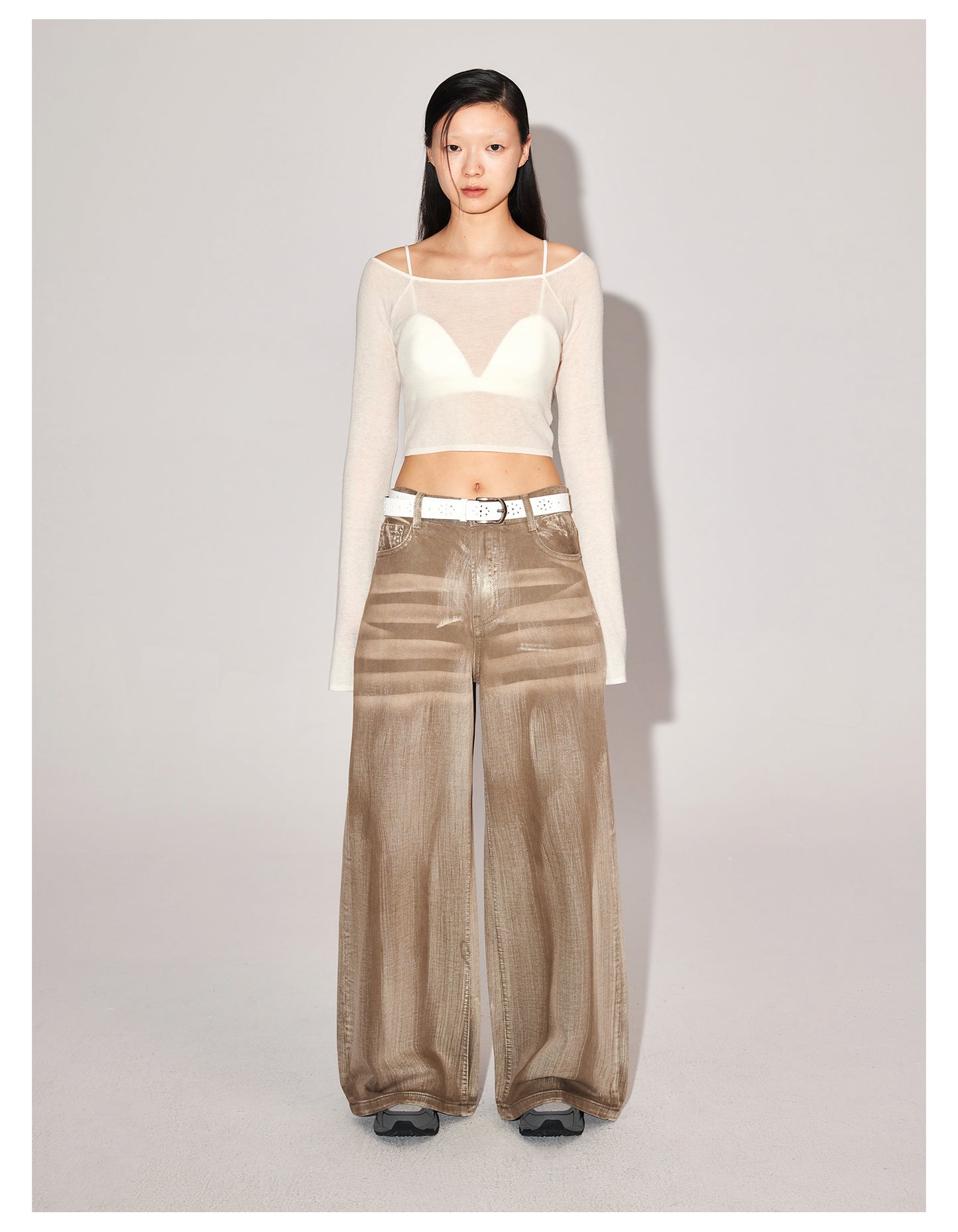 Washed imitation wide-leg denim pants