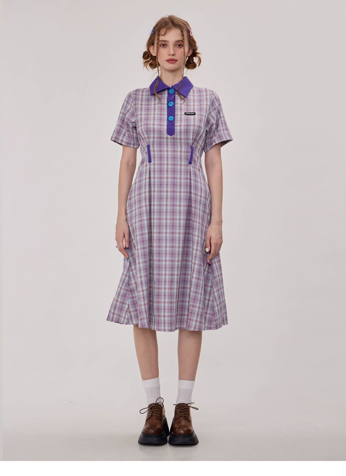 Polo Collar Plaid Dress