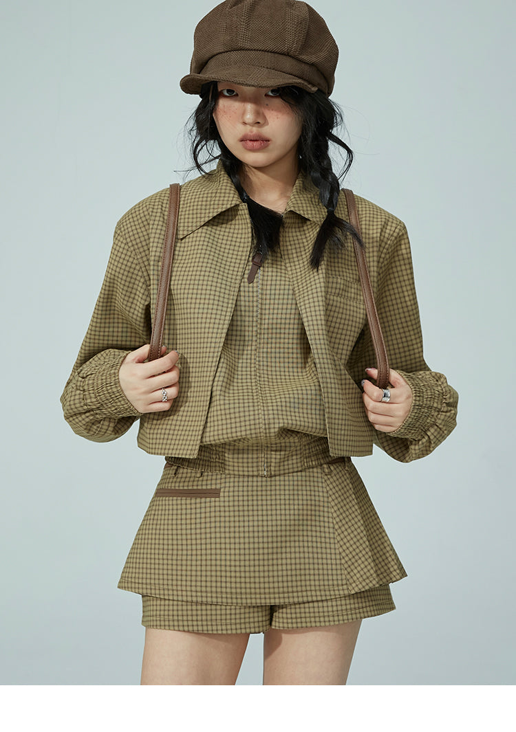 British plaid short length jacket & short length skirt setup