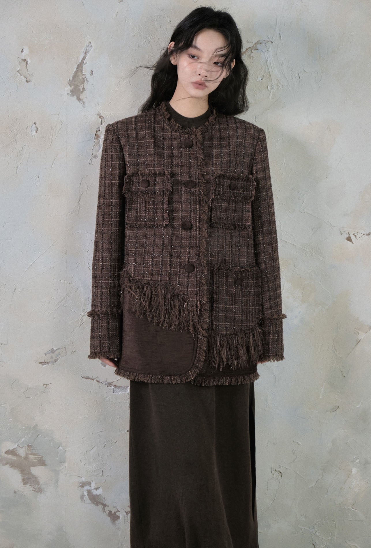 tweed loose tassel short coat