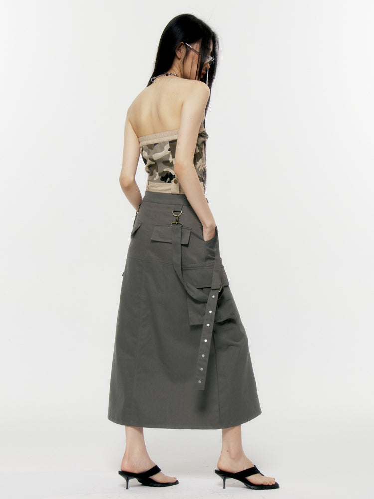 Overalls Suspender Star Riveted Straight Long Skirt