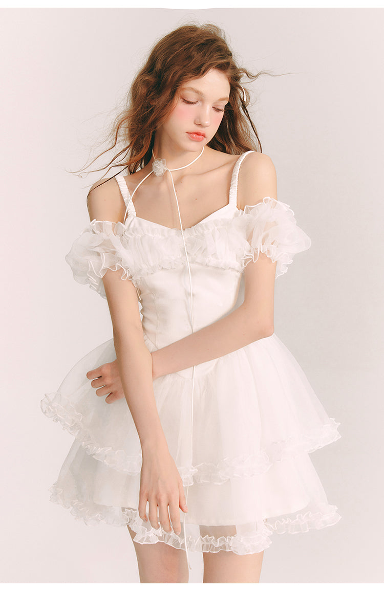 Frill Suspender Puff Skirt Short Dress