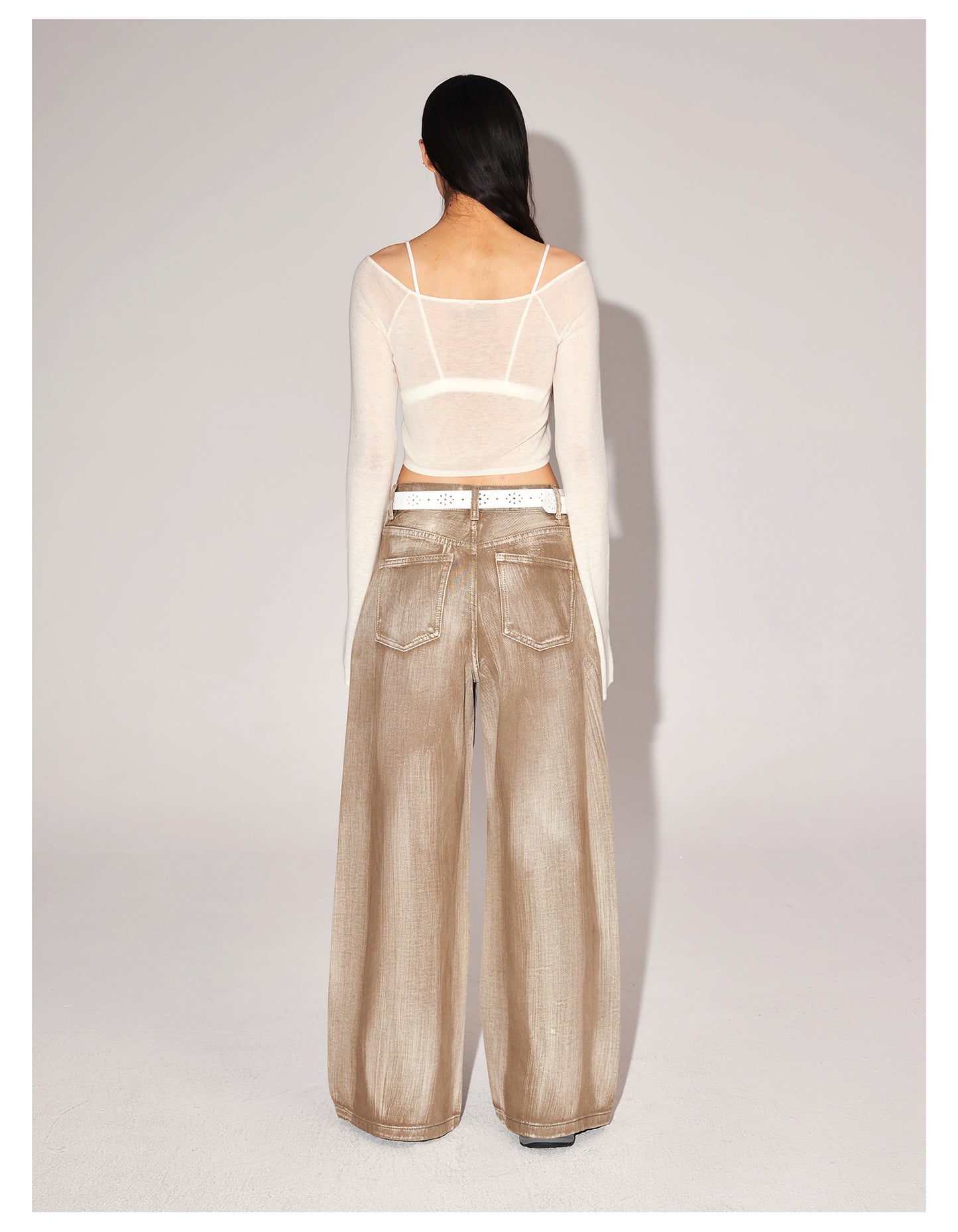 Washed imitation wide-leg denim pants