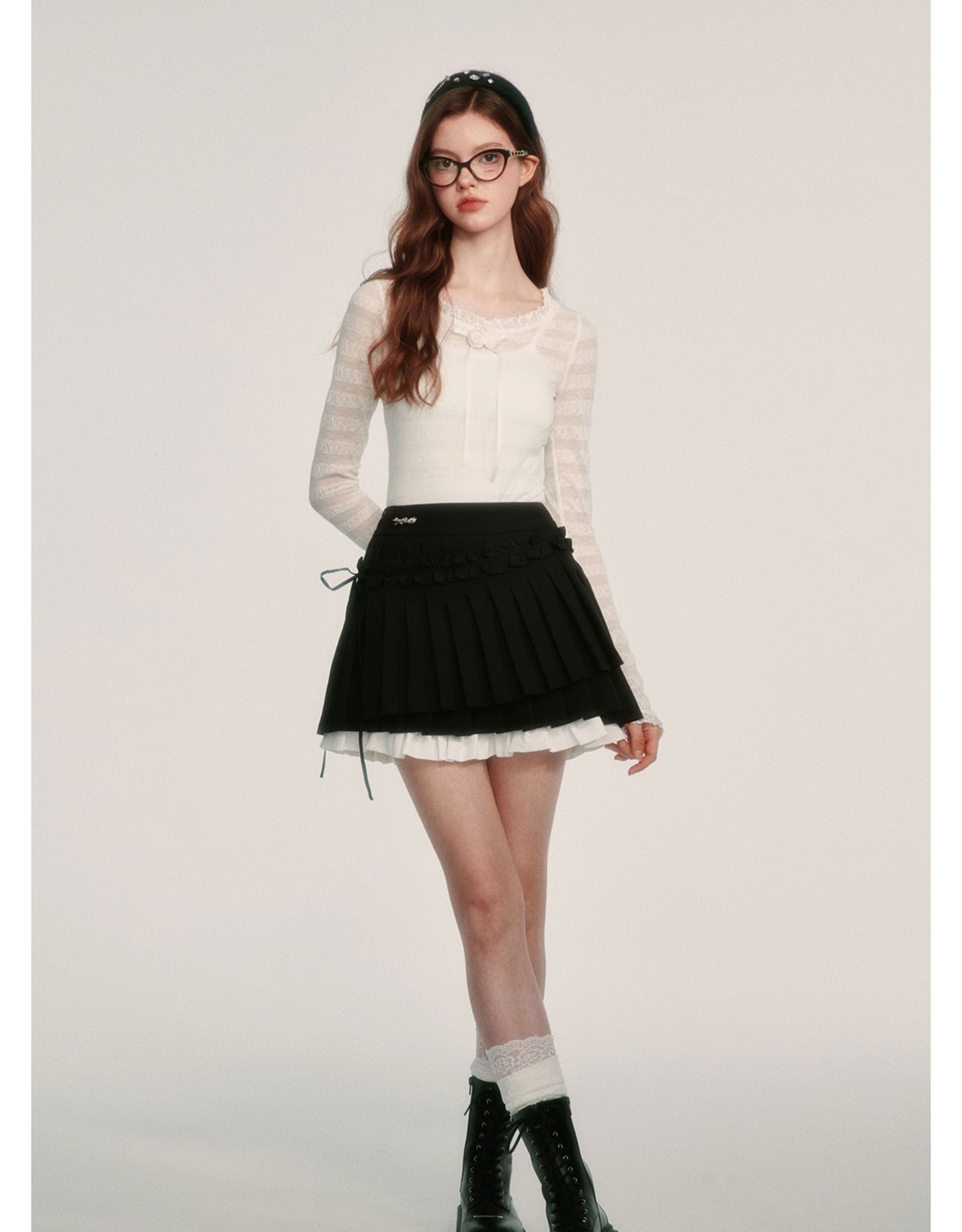 College Style Tweed Blouse & Pleated Skirt