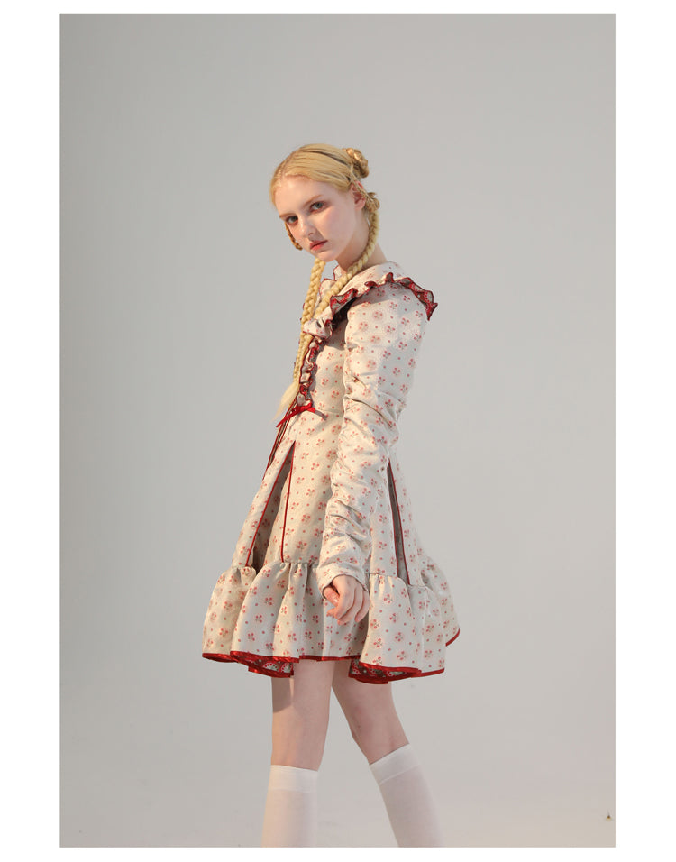 Cherry Jacquard Puff Skirt Dress