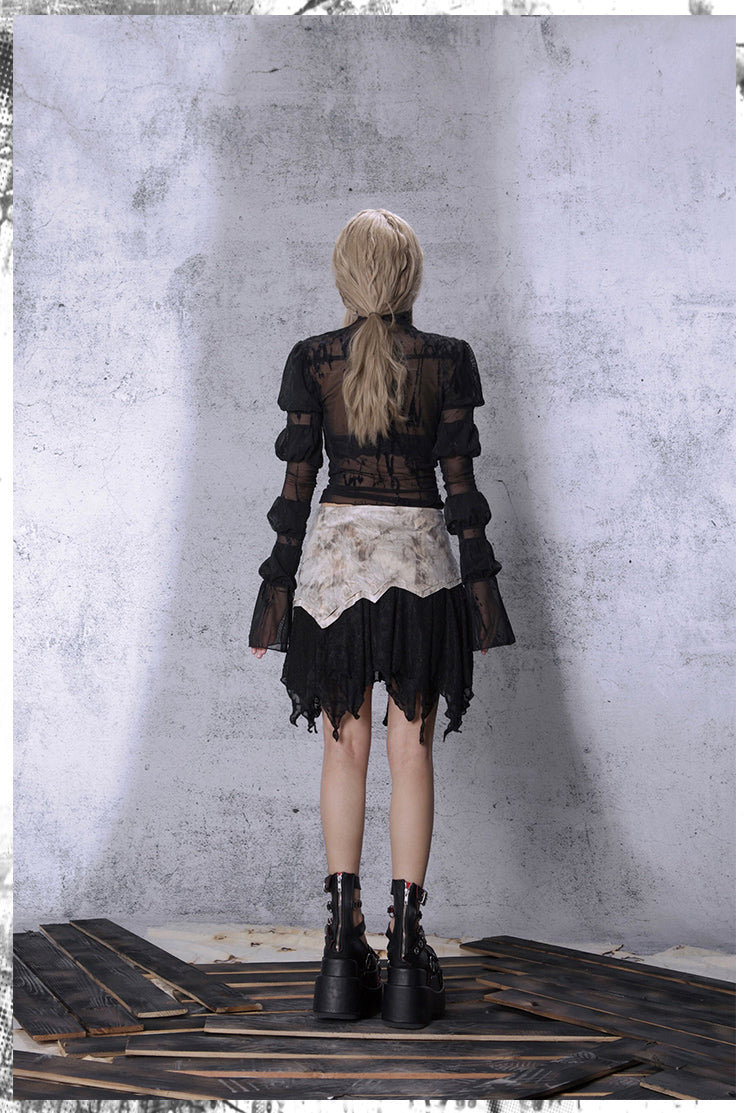 Irregular Design Waist Belt A-Line Short Length Skirt