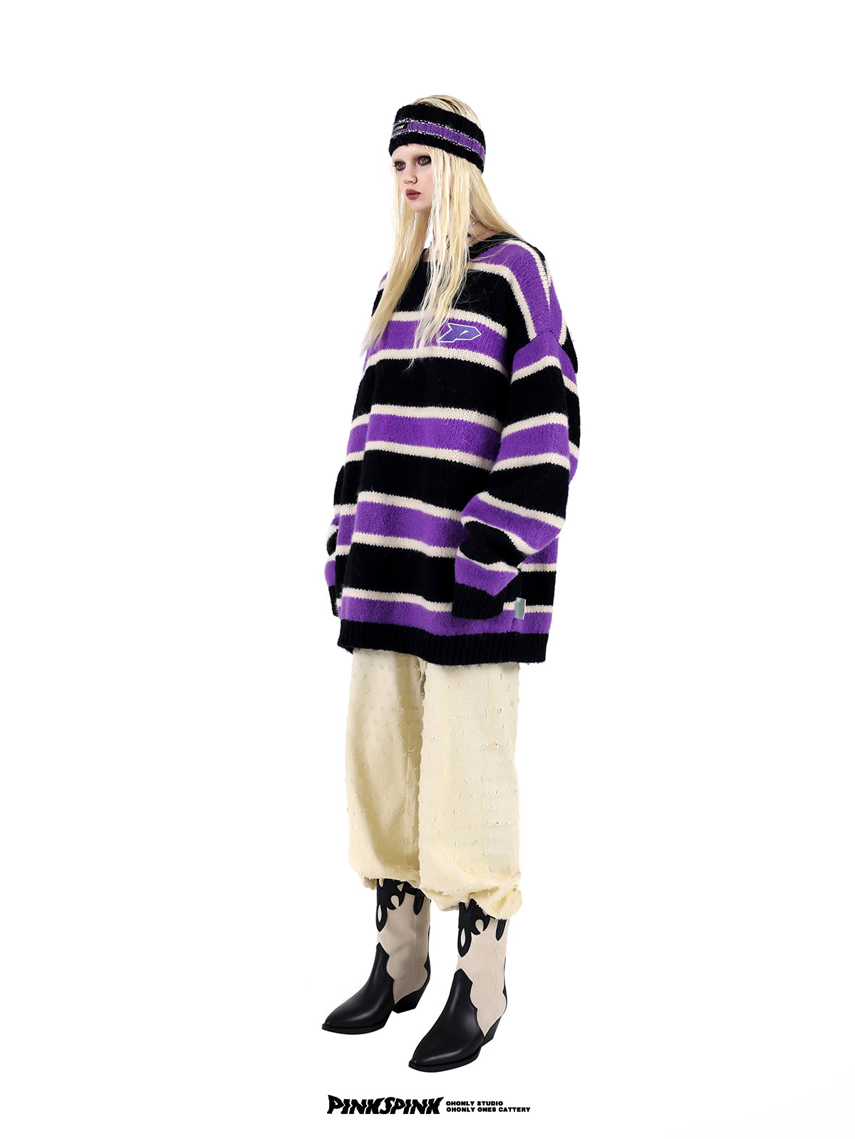 Oversized round neck stripe knit