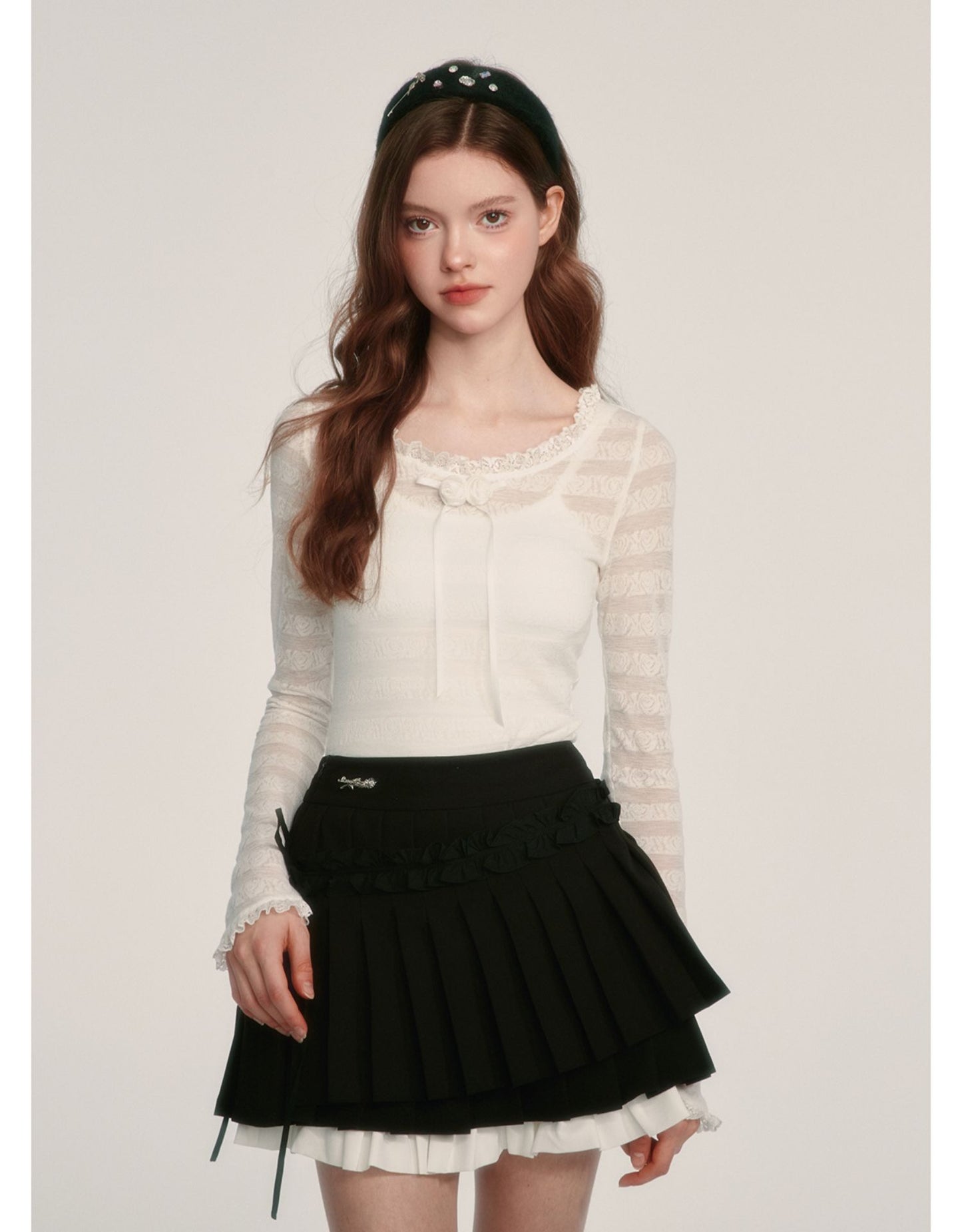 College Style Tweed Blouse & Pleated Skirt