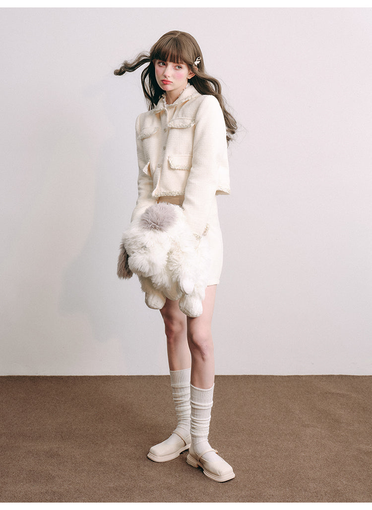 Soft lamb-like jacket and skirt