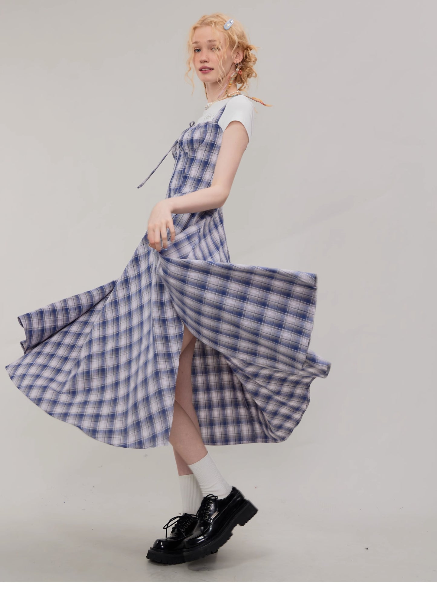 Suspender Plaid Dress