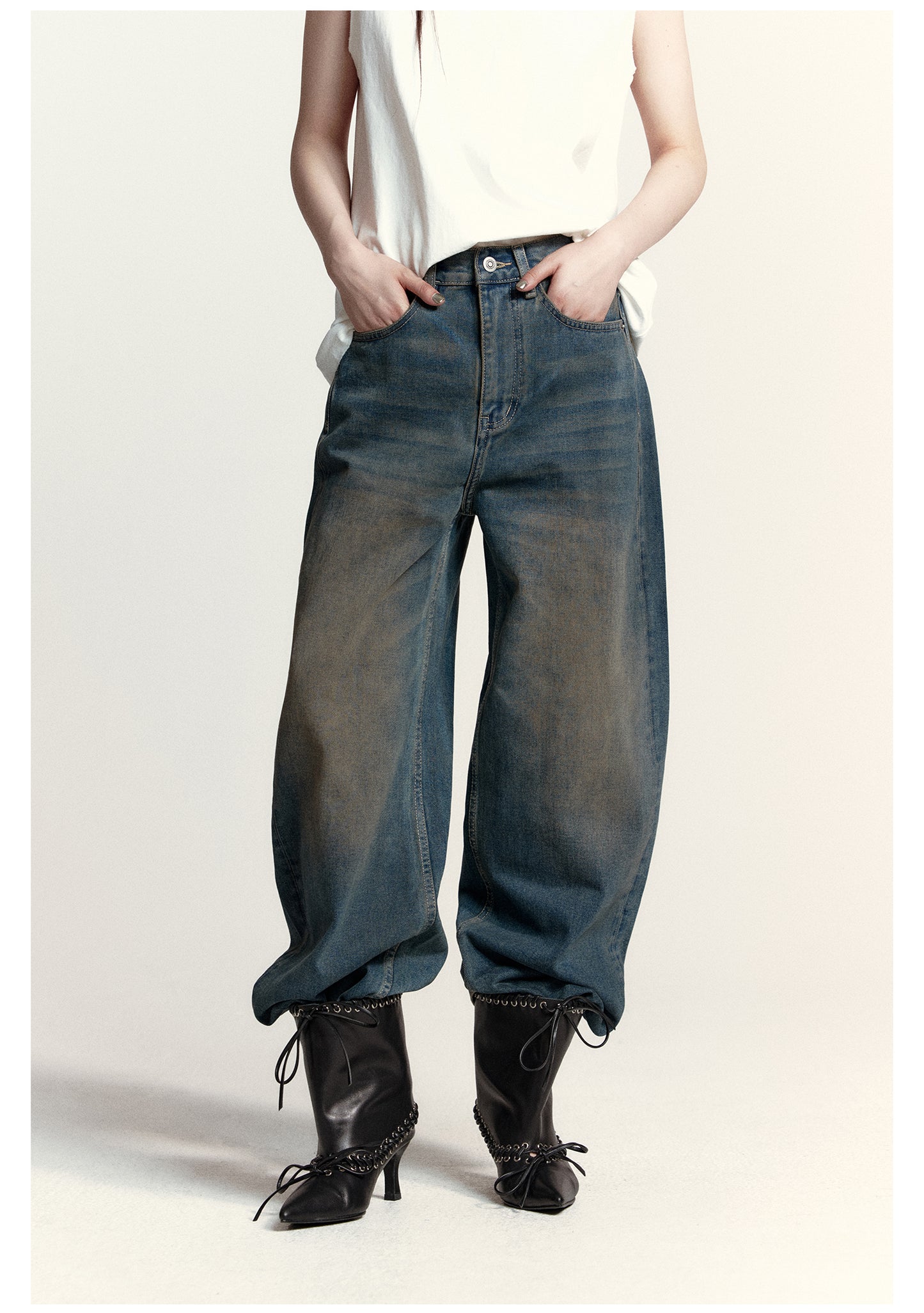 Loose Straight Wished Retro Denim Pants