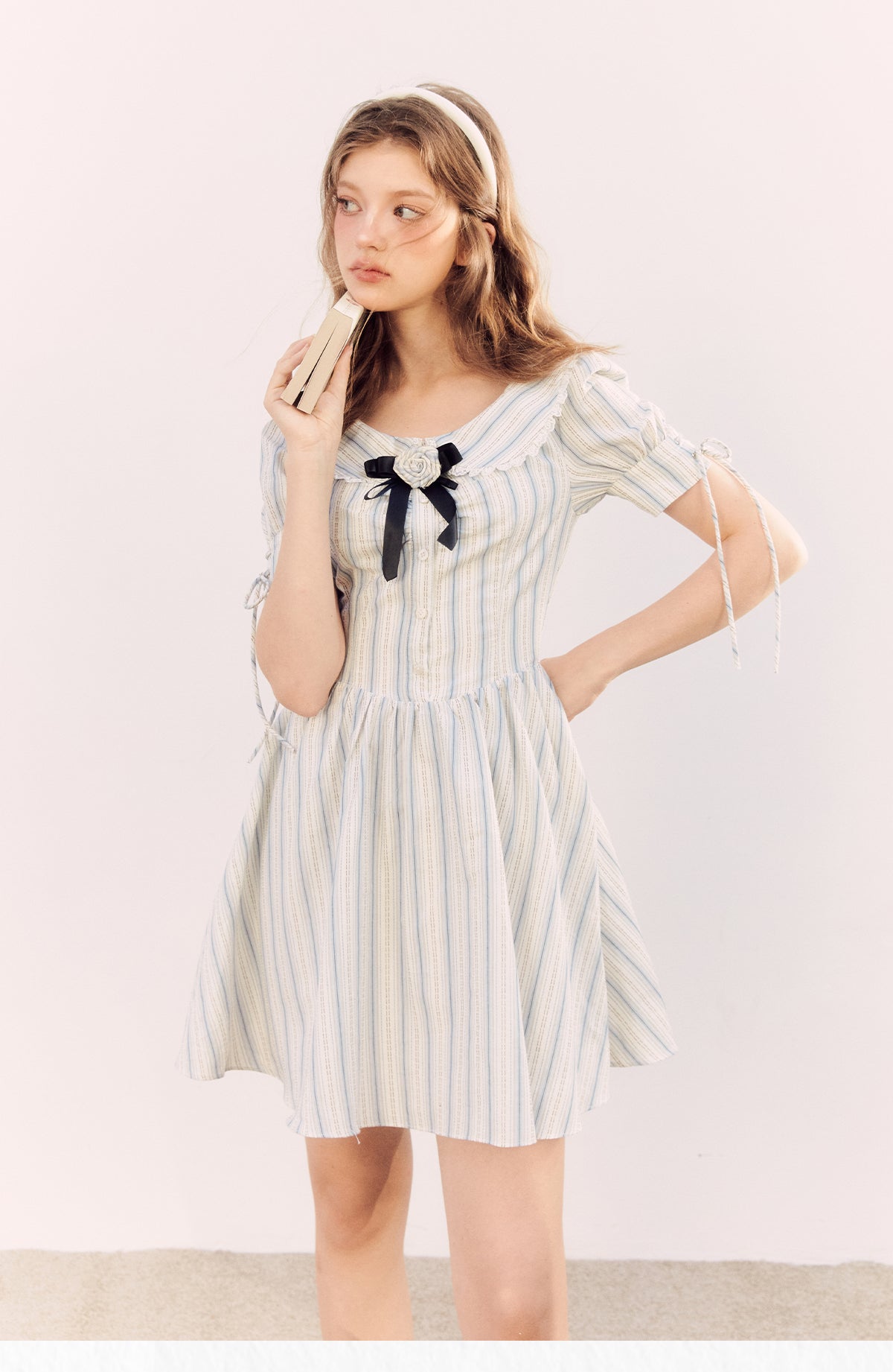 Girly Style Blue Stripe Shirt Dress