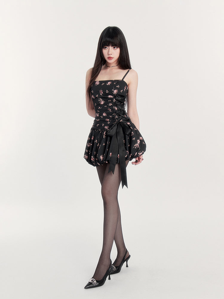 Satin Side Tie Suspender Skirt