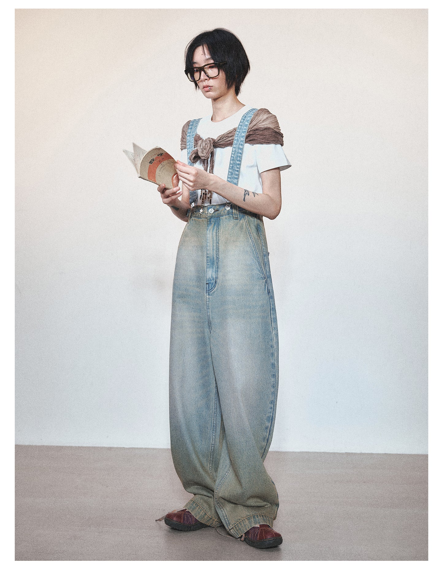 Retro Washed Casual Denim Suspender Pants