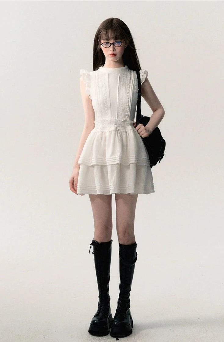 French Girly Frill Short Length Dress