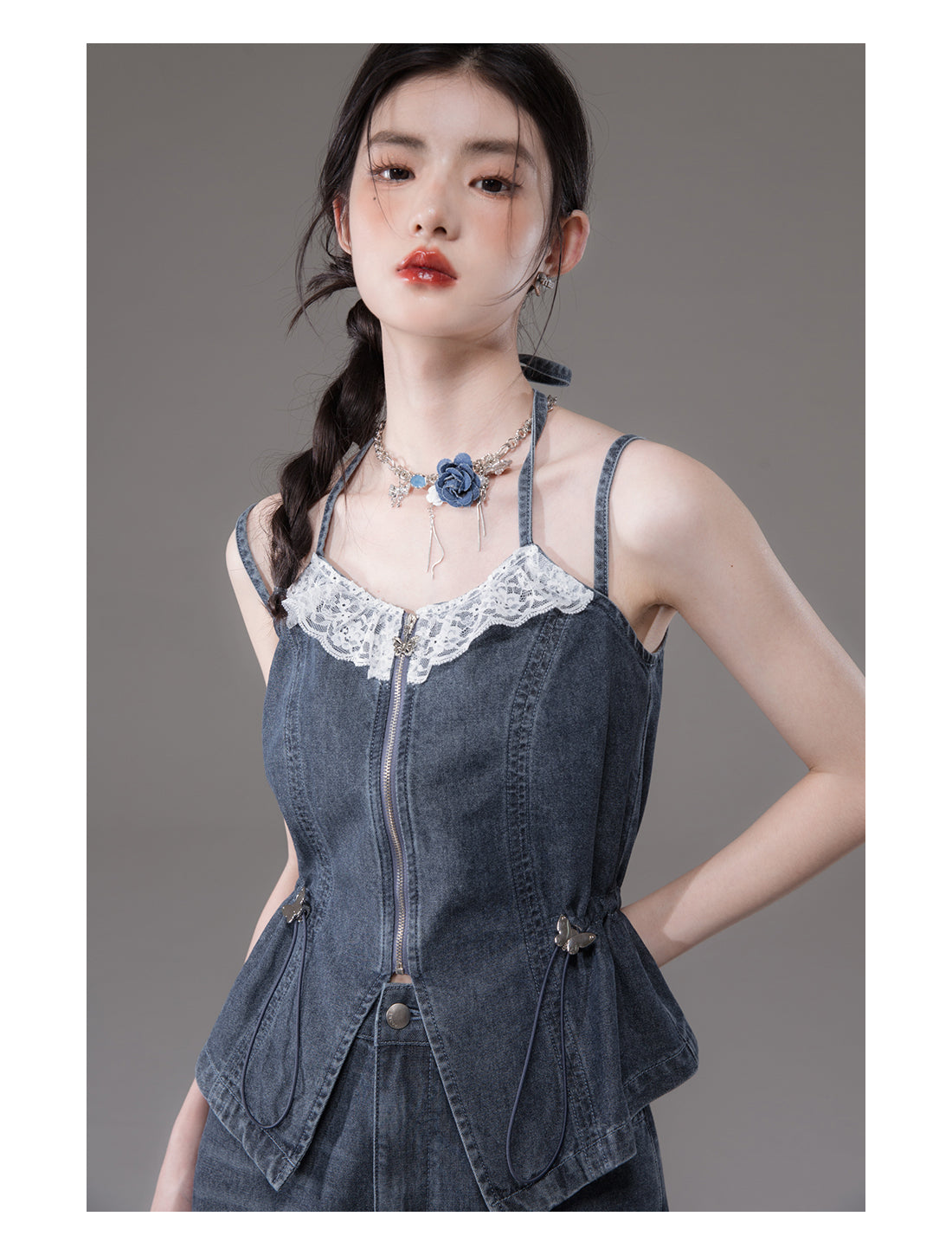 Double strap slimming denim set