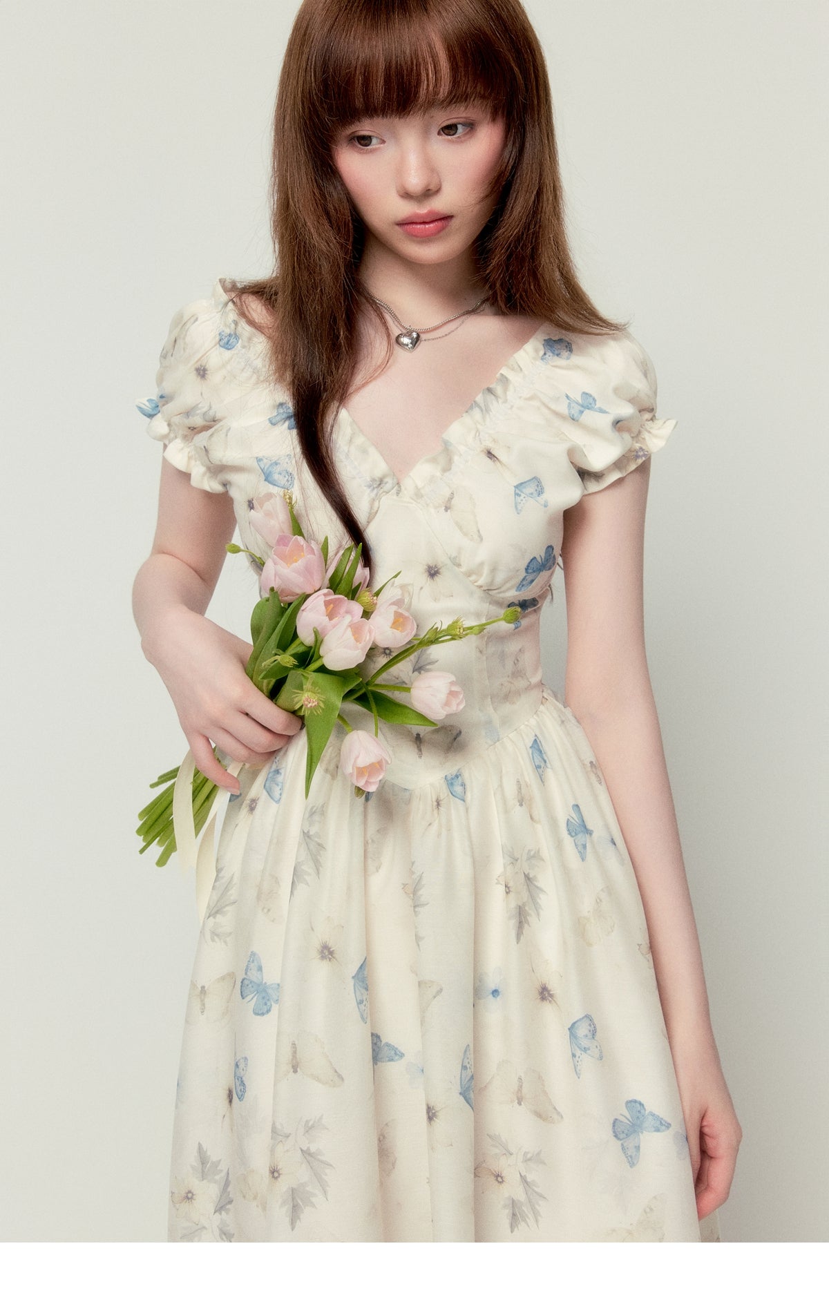 V Neck Floral Pattern Dress