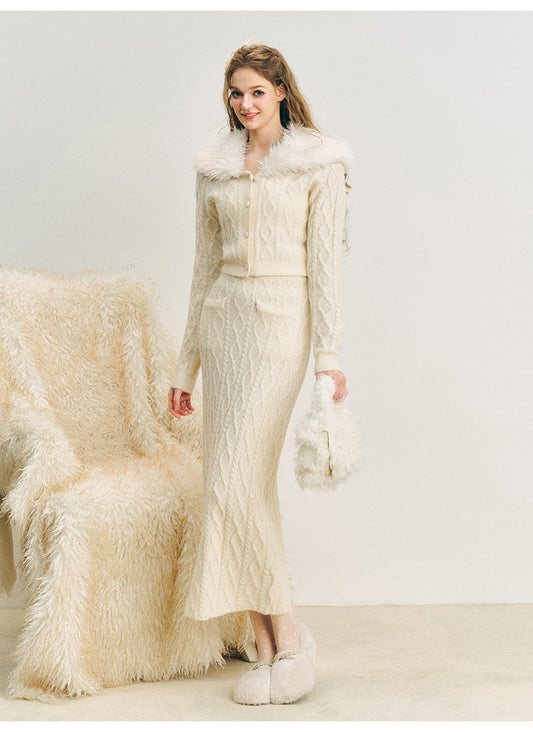 2-piece wool knit skirt suit set