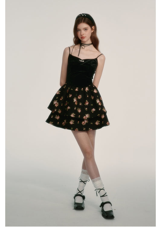 Retro skirt suspender dress