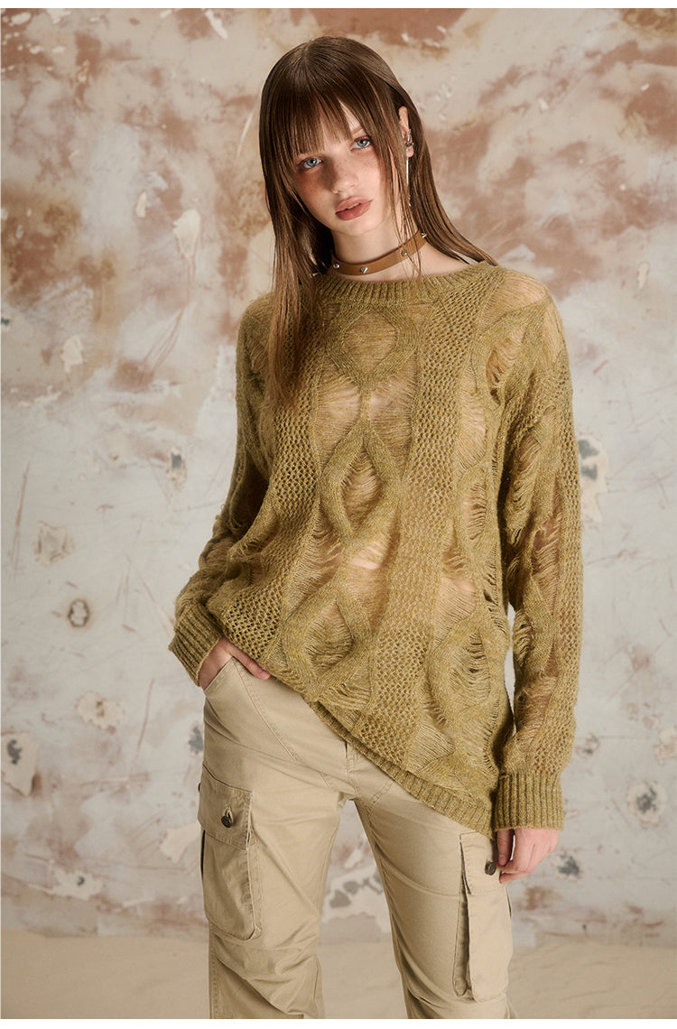 Textured Hollow Thin Sweater Design Versatile Loose Top Sweater