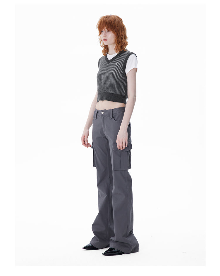 Slim straight multi-pocket glare pants