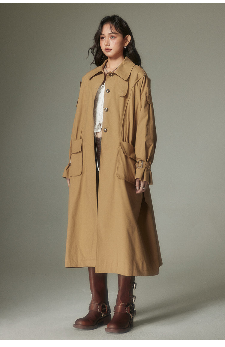 Khaki Retro British Long Trench Coat