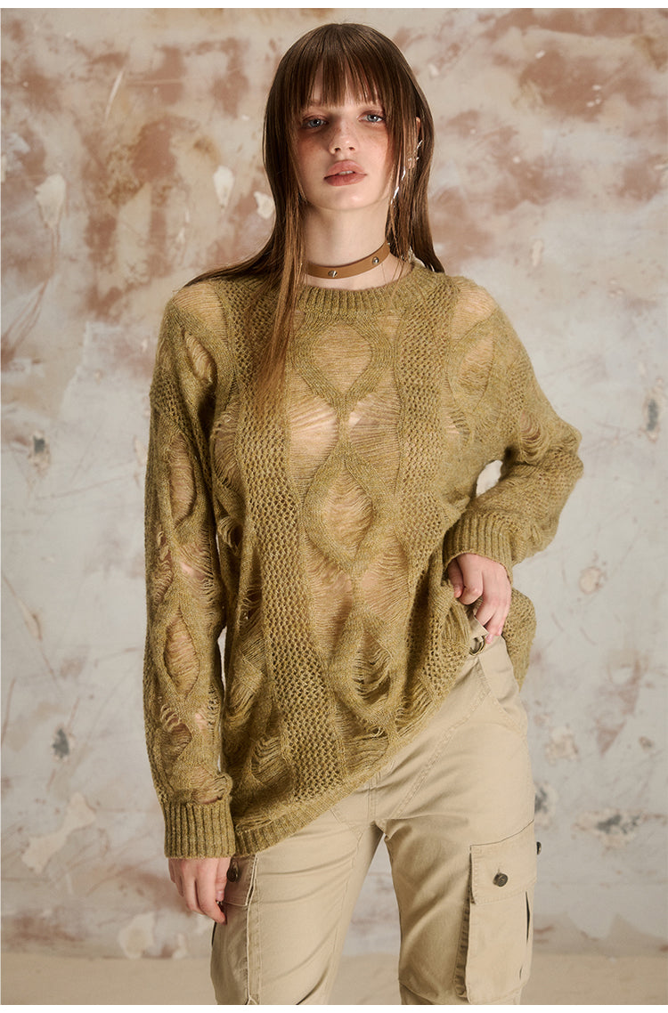 Textured Hollow Thin Sweater Design Versatile Loose Top Sweater