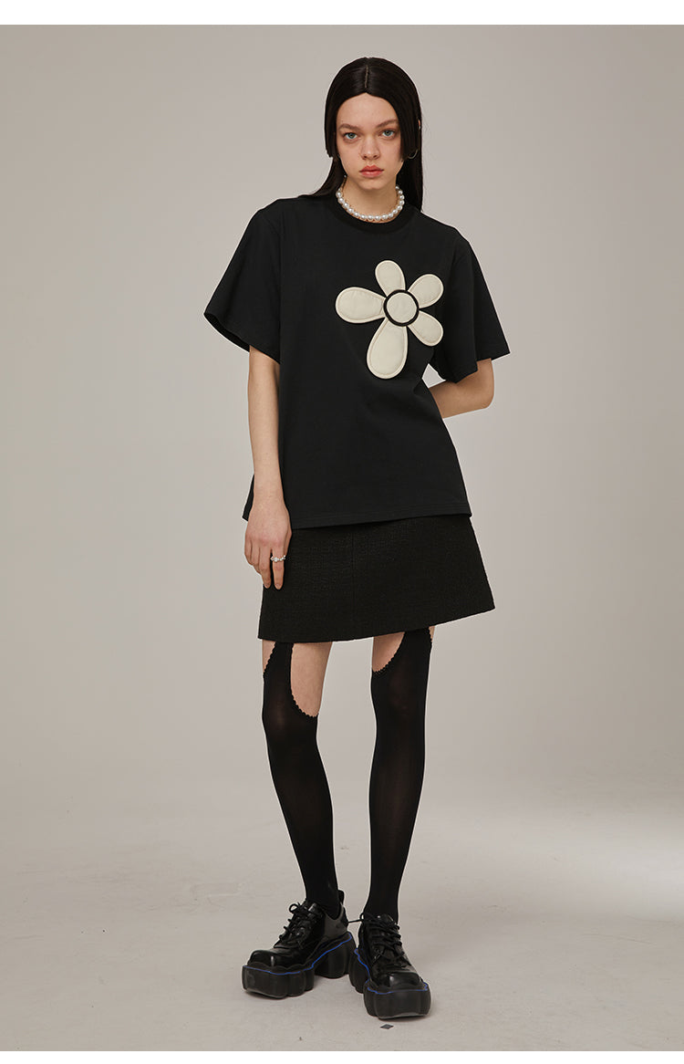 Flower Design Cotton T-Shirt