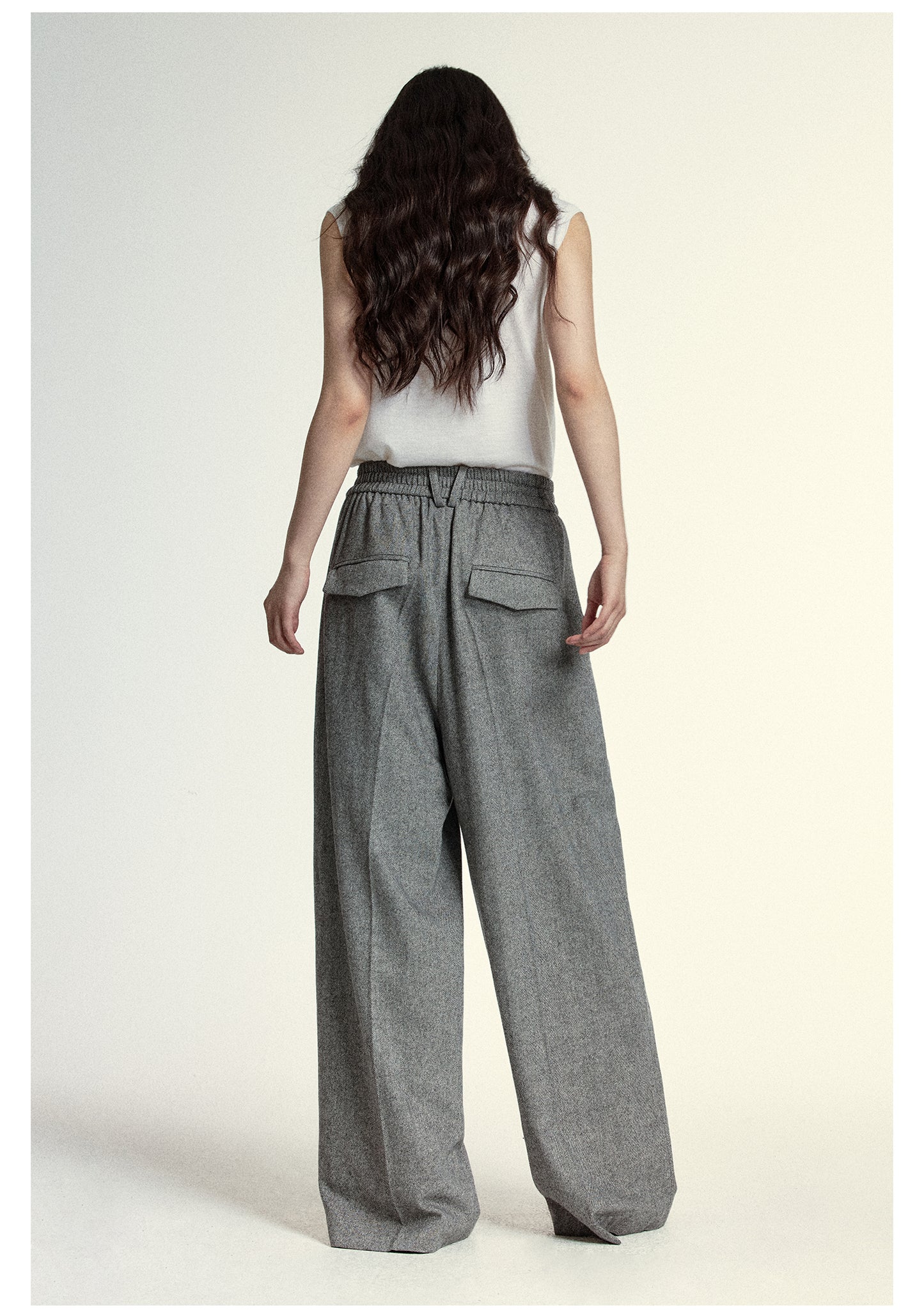 Wool-blend tweed wide pants