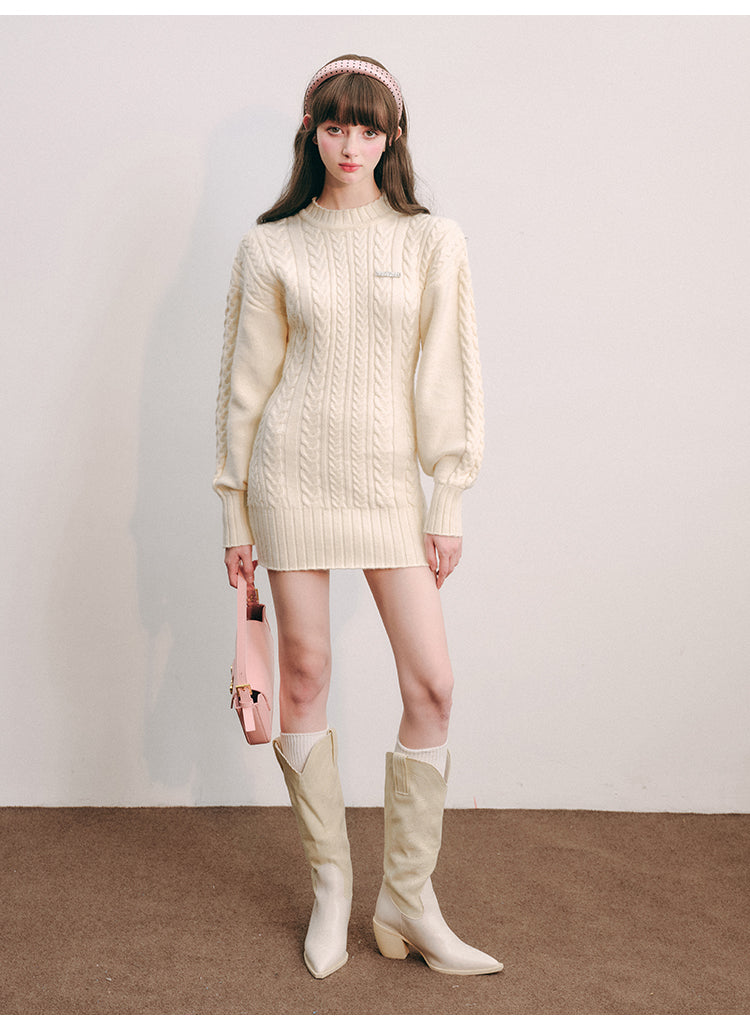 slim waist long sleeve knit dress