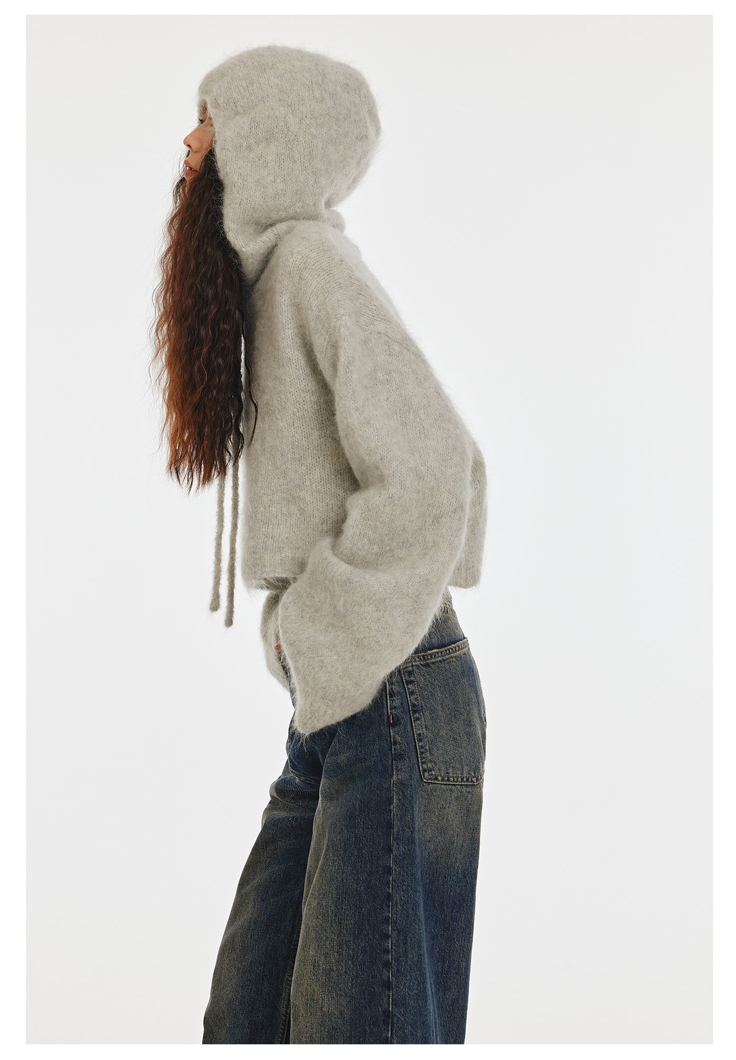 Mohair Short Length Knit Hoodie