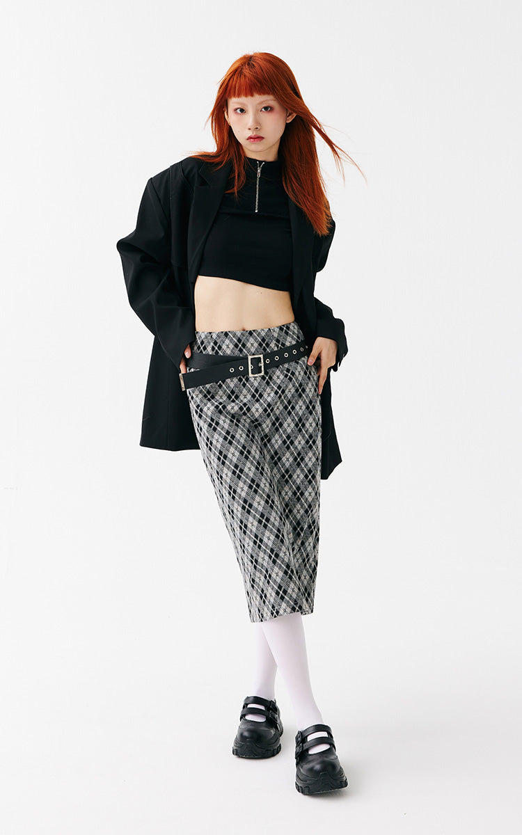 Slim Fit Plaid Long Skirt