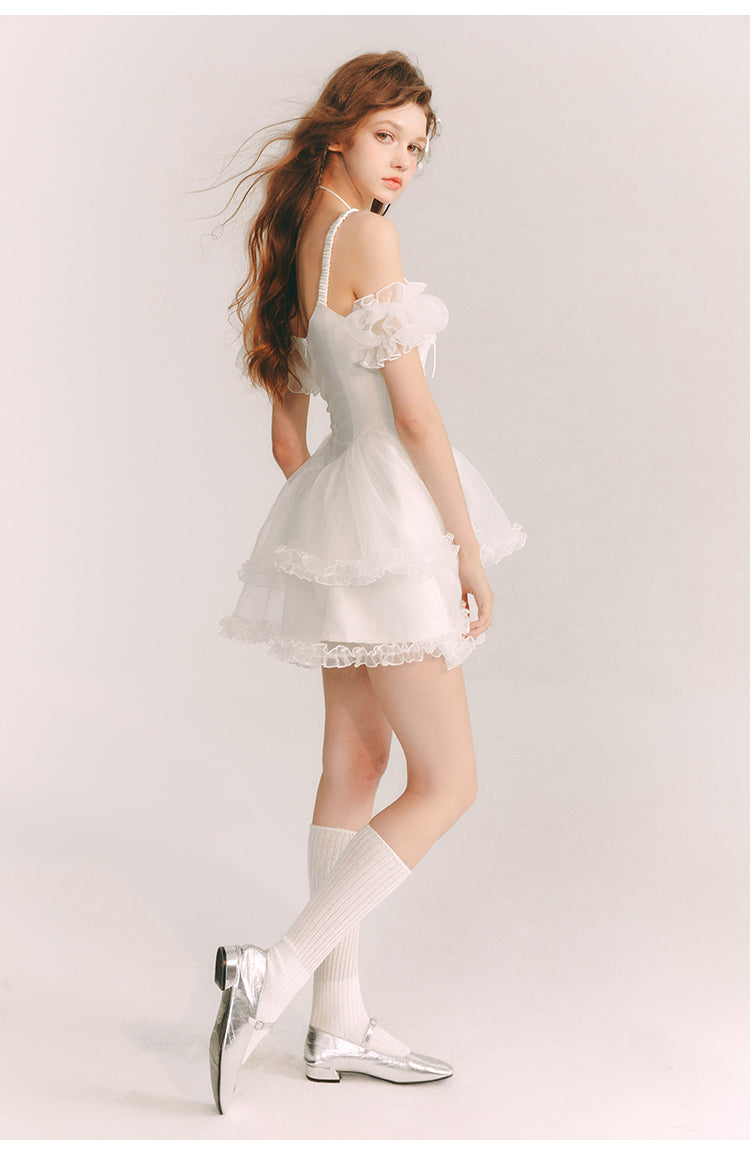 Frill Suspender Puff Skirt Short Dress