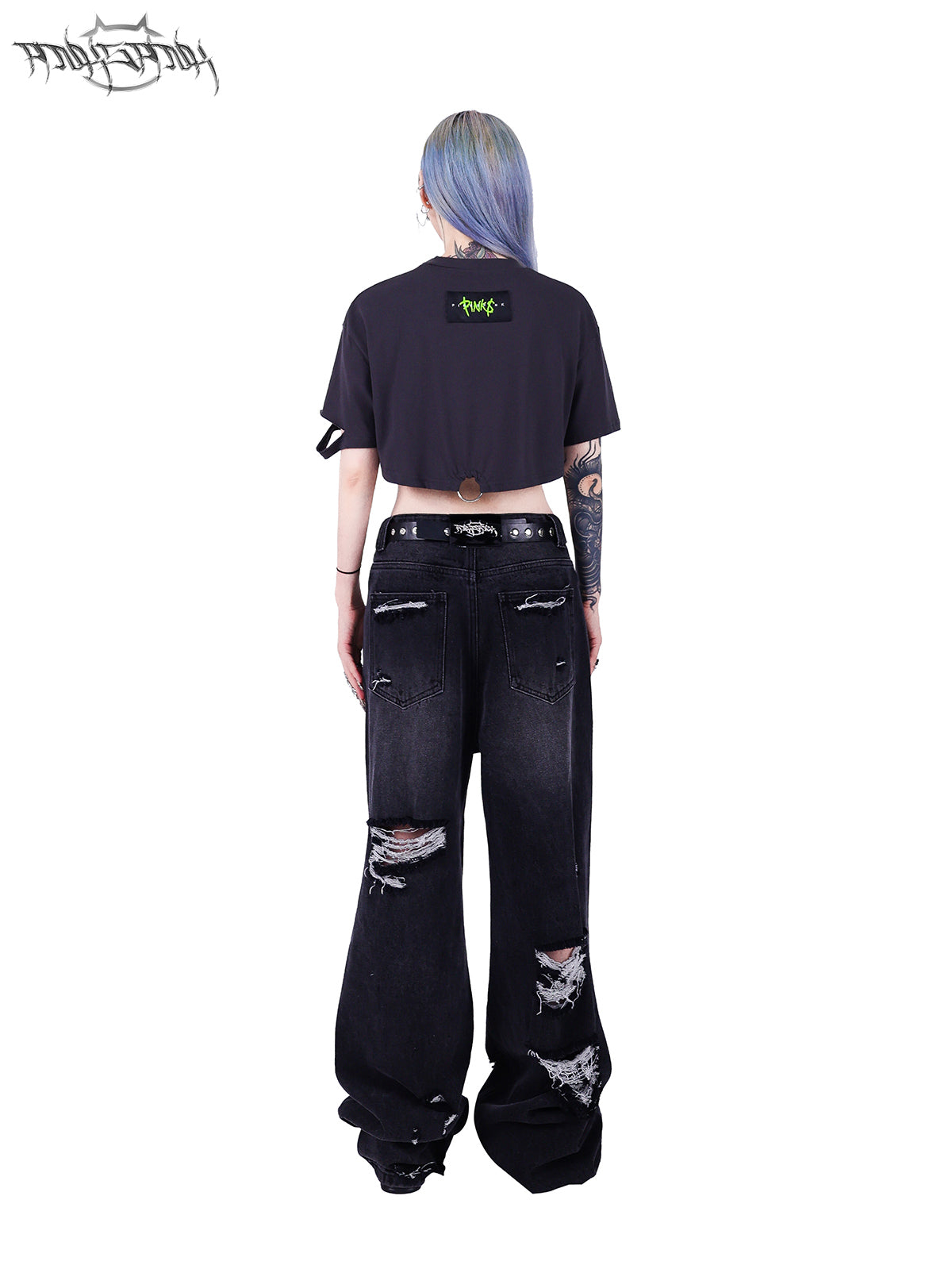 Wide Leg Irregular Damaged Denim Pants