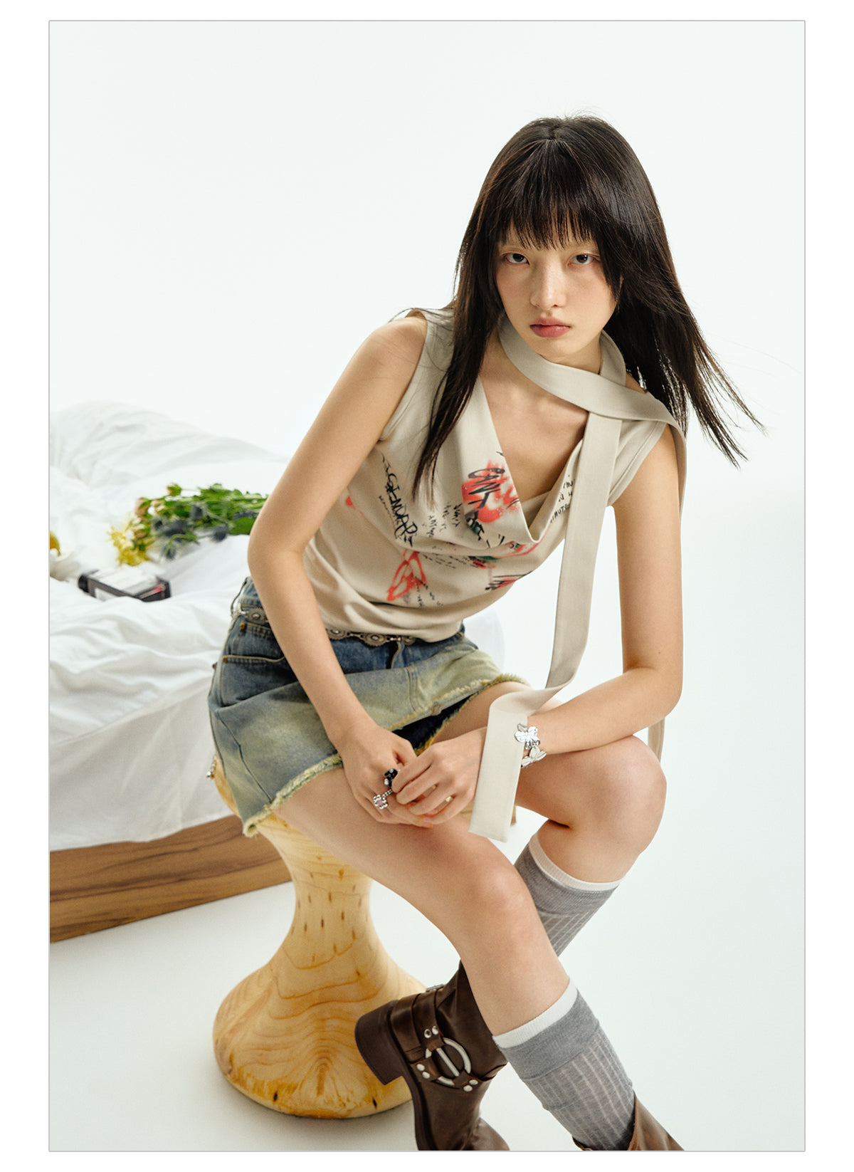 Sleeveless Shirt Floral Pattern T-Shirt